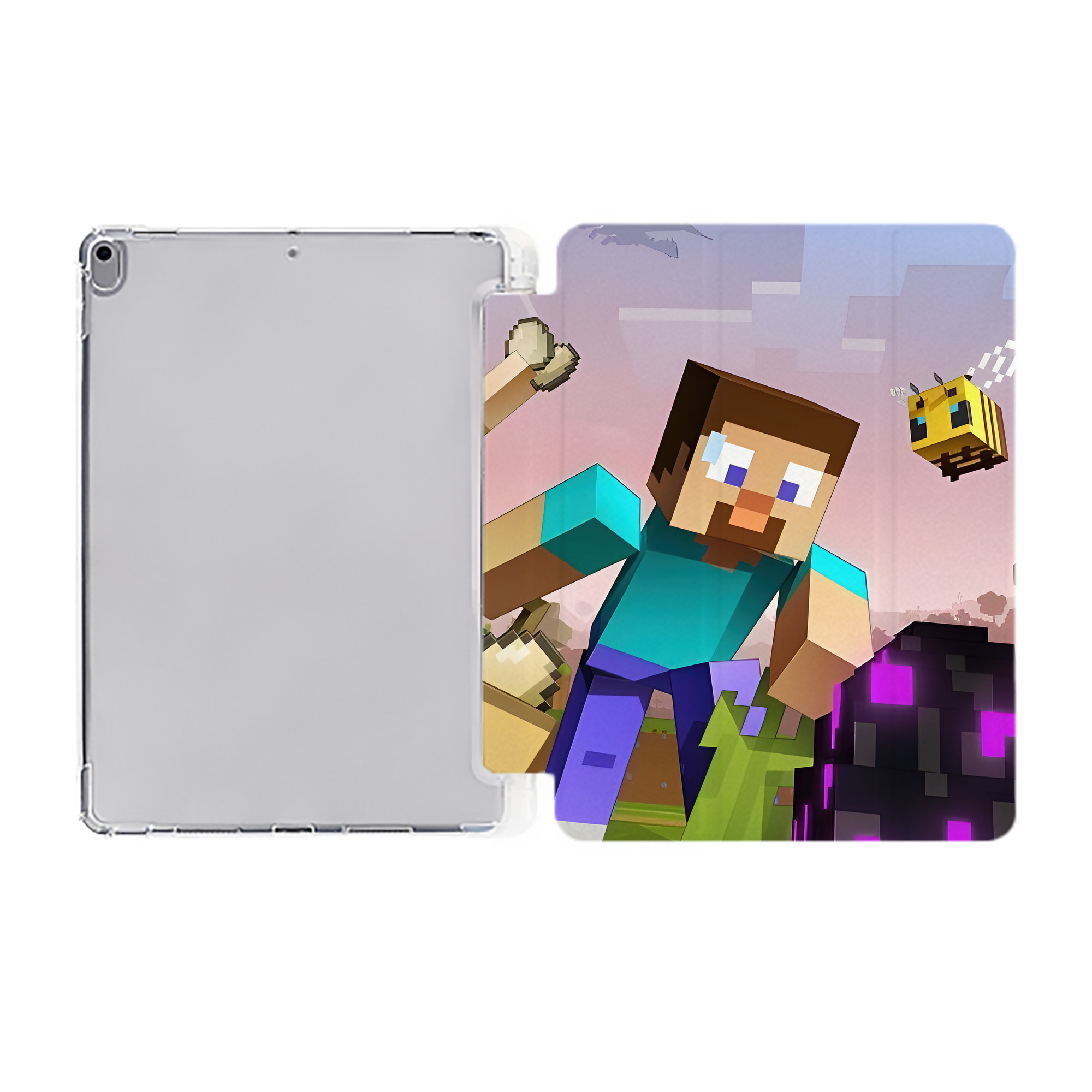 （画像用） マインクラフト ブロックの世界 Minecraft MC Block world IPad ケース ペン収納付き 三つ折りスタンド PUレザー×シリコン 対応機種9.5/10.5/10.9インチ